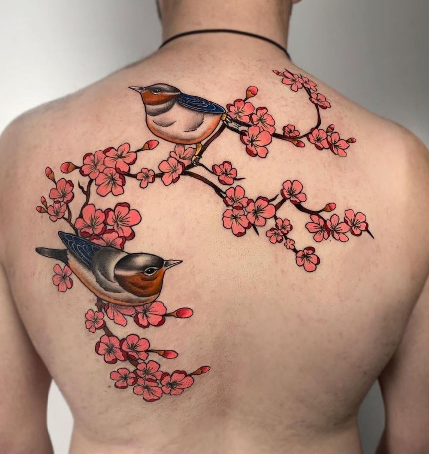 Birds On Cherry Blossoms Tattoo