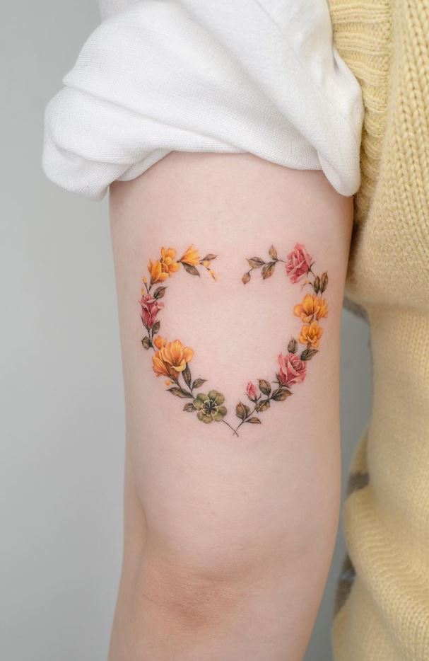 Heart Flowers Tattoo | InkStyleMag