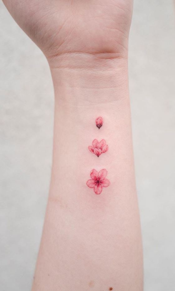 Tiny Pink Flowers Tattoo