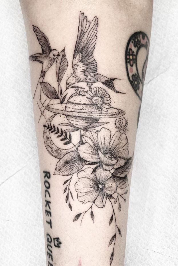 Space Flowers Tattoo
