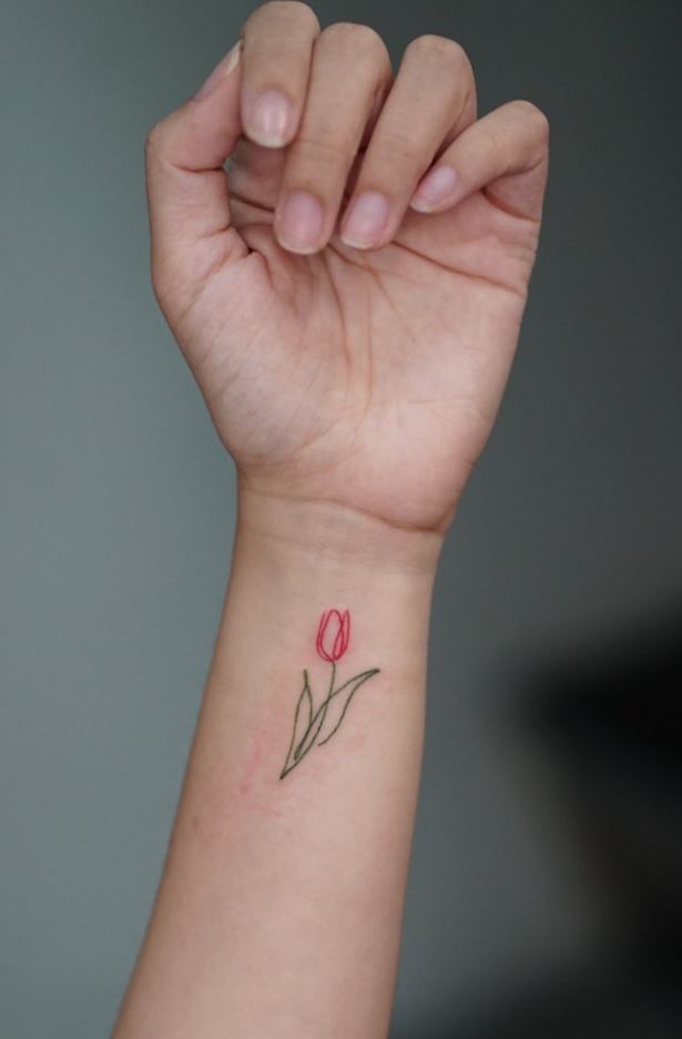 Single Line Tulip Tattoo