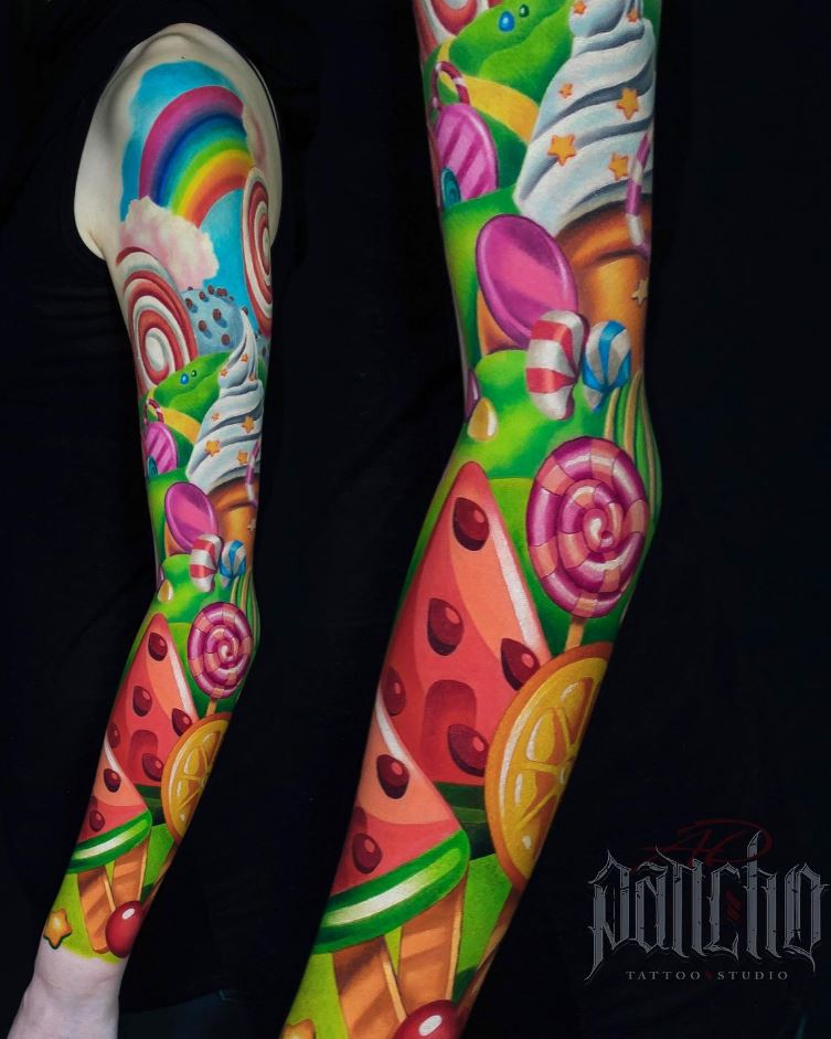 Awesome Candy Sleeve Tattoo