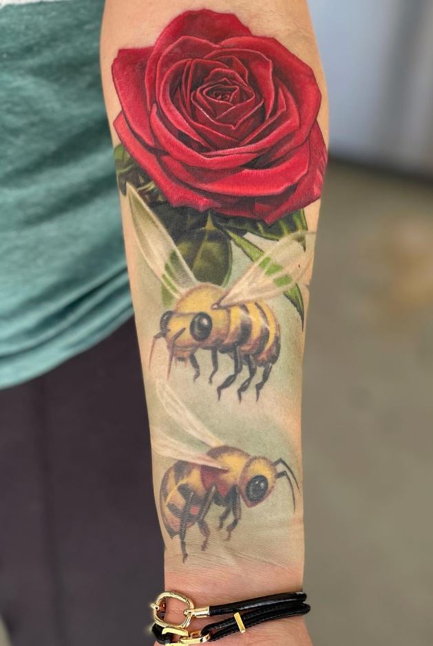 Flower And Bees Tattoo