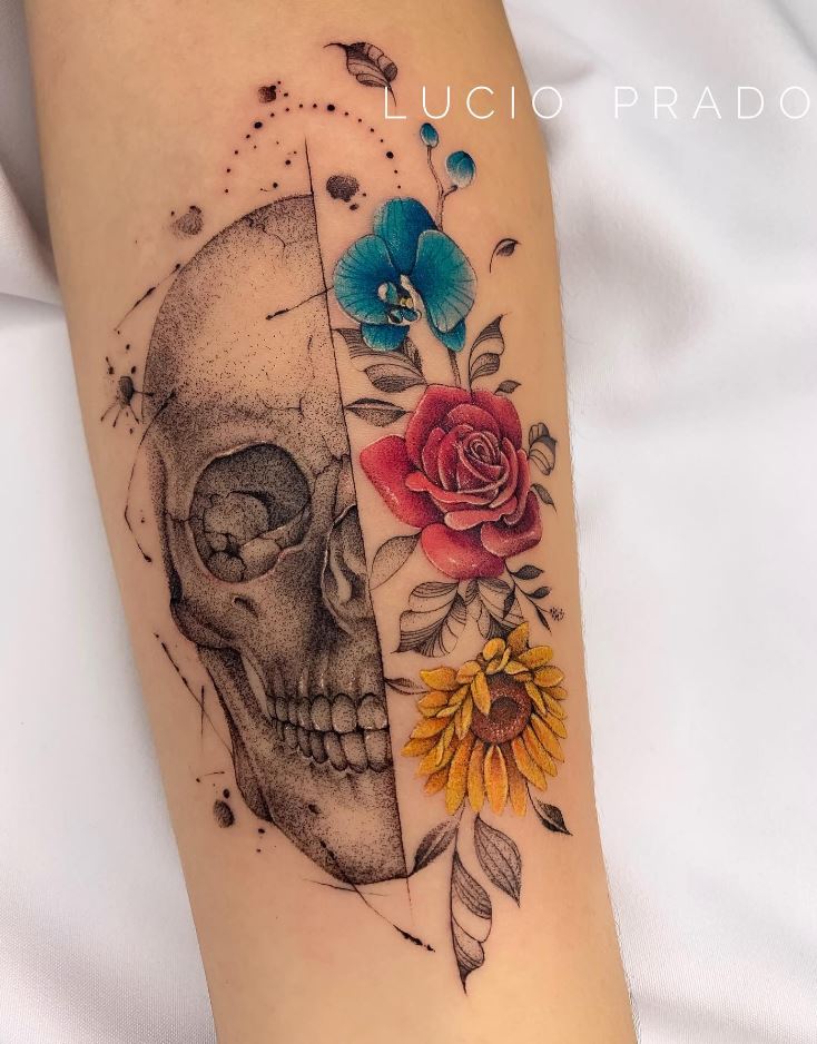 Skull And Flowers Tattoo