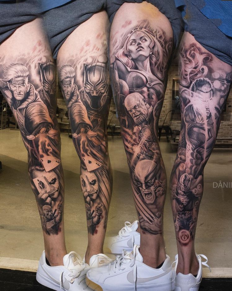 Marvel & DC Leg Sleeve Tattoo