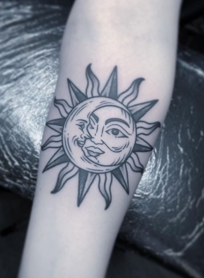 Classic Sun And Moon Tattoo