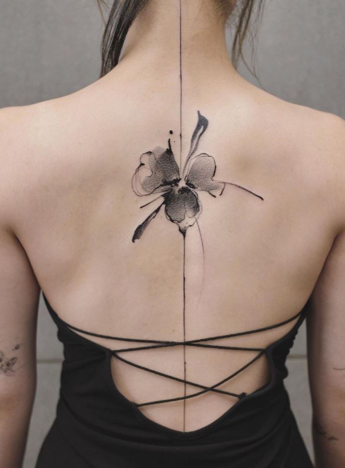 Black Watercolor Flower Tattoo