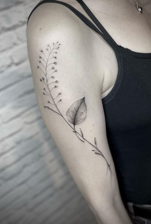 Black And Gray Leaf Tattoo